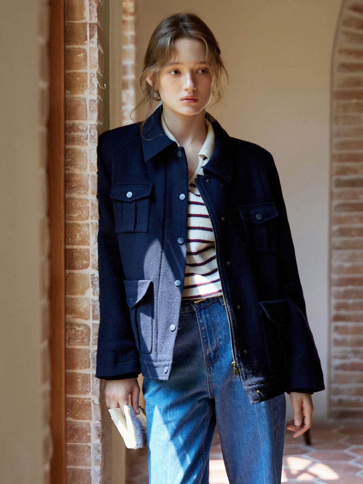 르니나(LENINA) EVAN wool bomber jacket_NAVY