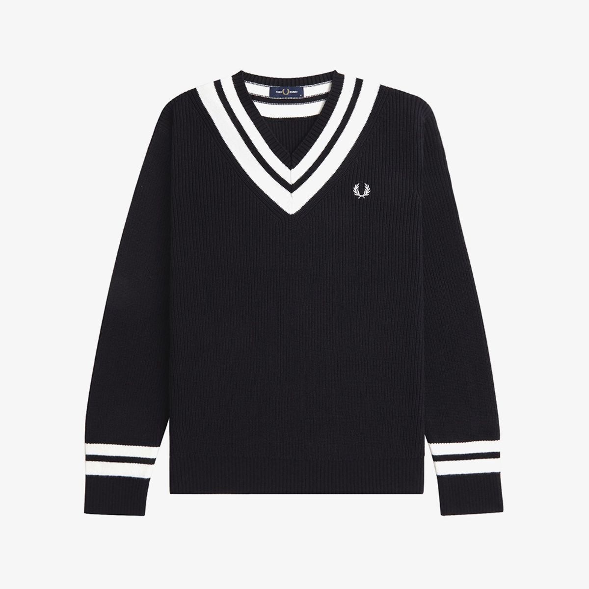 프레드페리(FRED PERRY) [Sharp] 스트라이프 트림 브이넥 니트 (102) AFPM2438541-102