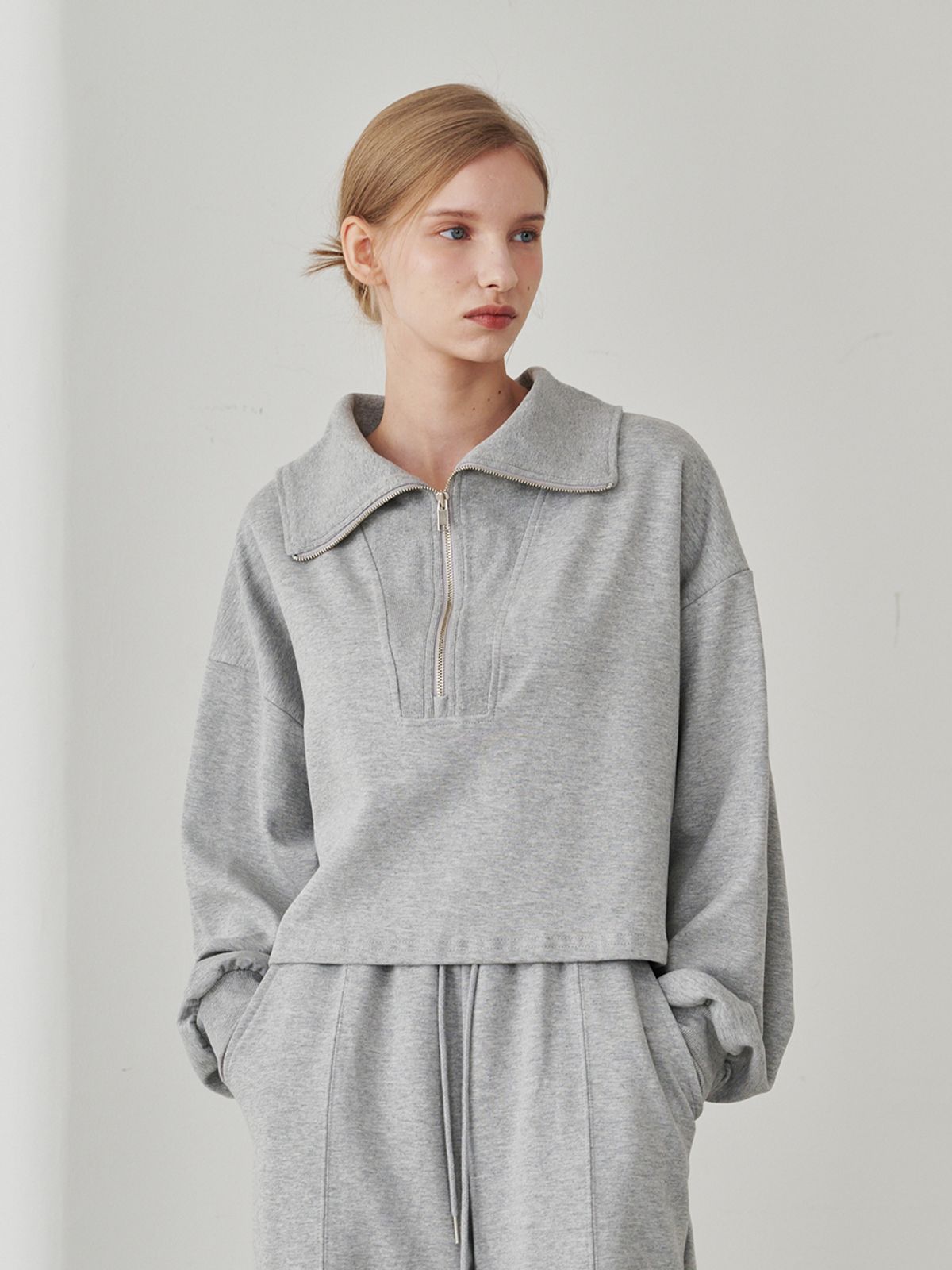 누브(NOUVE) Collar Zip up T-Shirts - M. Gray