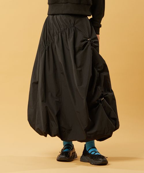 MUSINSA | KOLEAT Balloon shirring strap long skirt [BLACK]