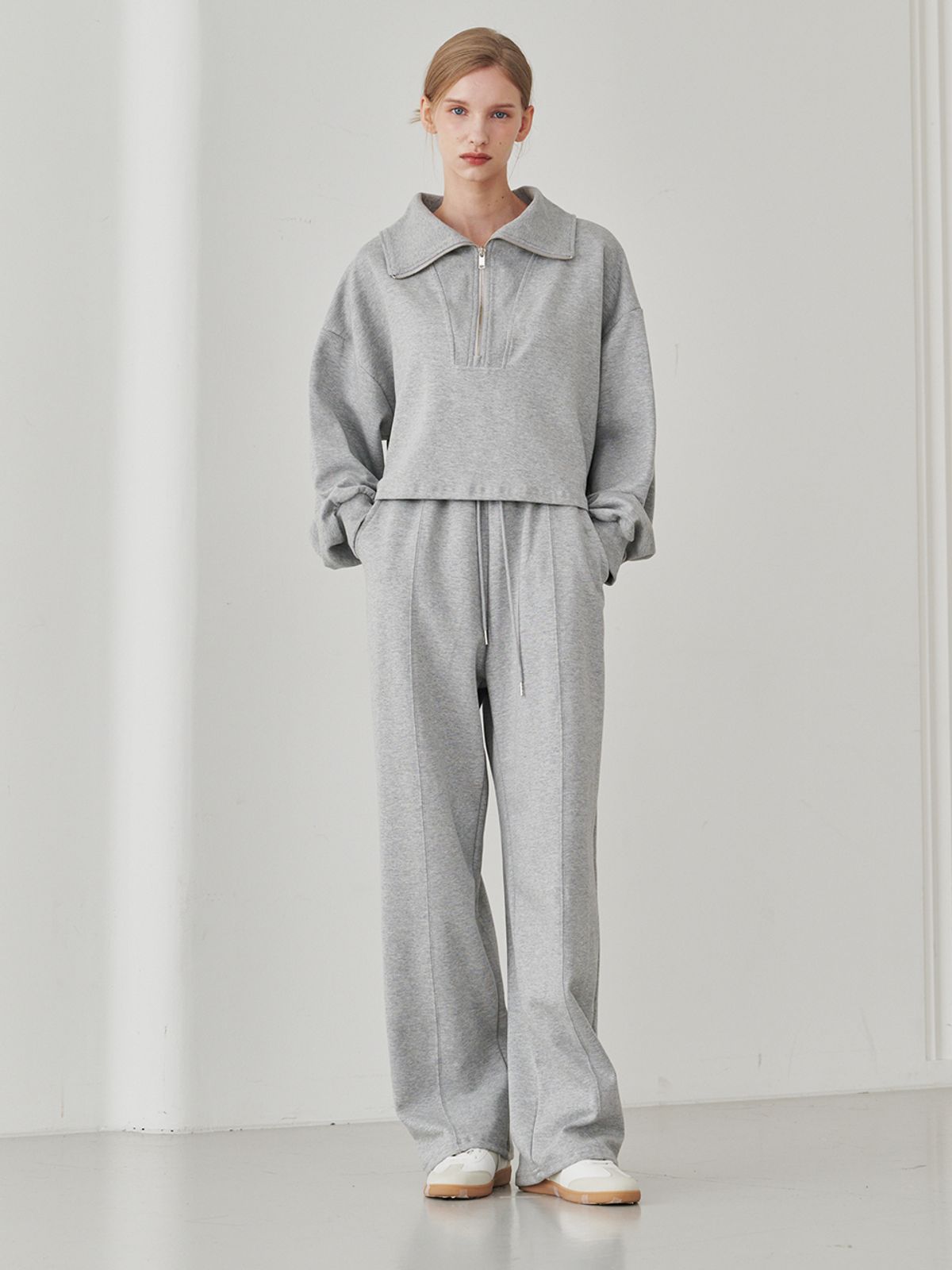 누브(NOUVE) Collar Zip up T-Shirts Set Up - M. Gray