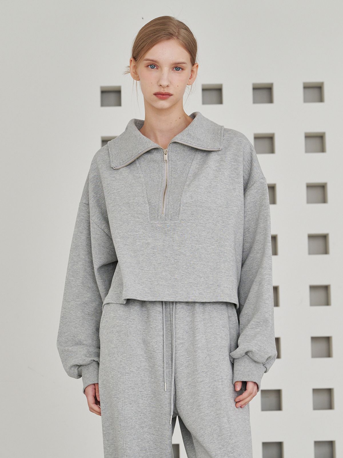 누브(NOUVE) Collar Zip up T-Shirts Set Up - M. Gray