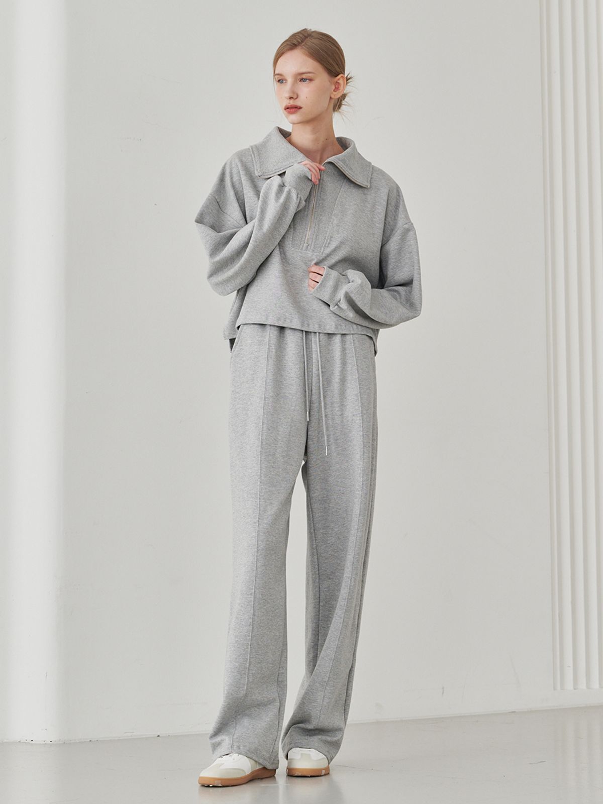 누브(NOUVE) Collar Zip up T-Shirts Set Up - M. Gray
