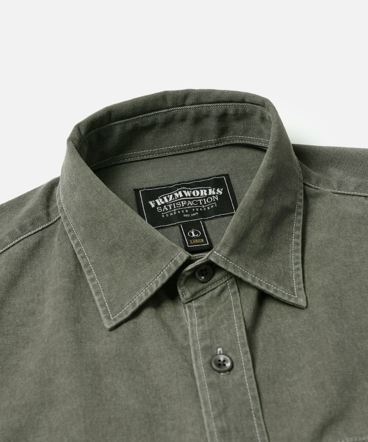 프리즘웍스(FRIZMWORKS) WASHED CARPENTER POCKET WORK SHIRT _ OLIVE