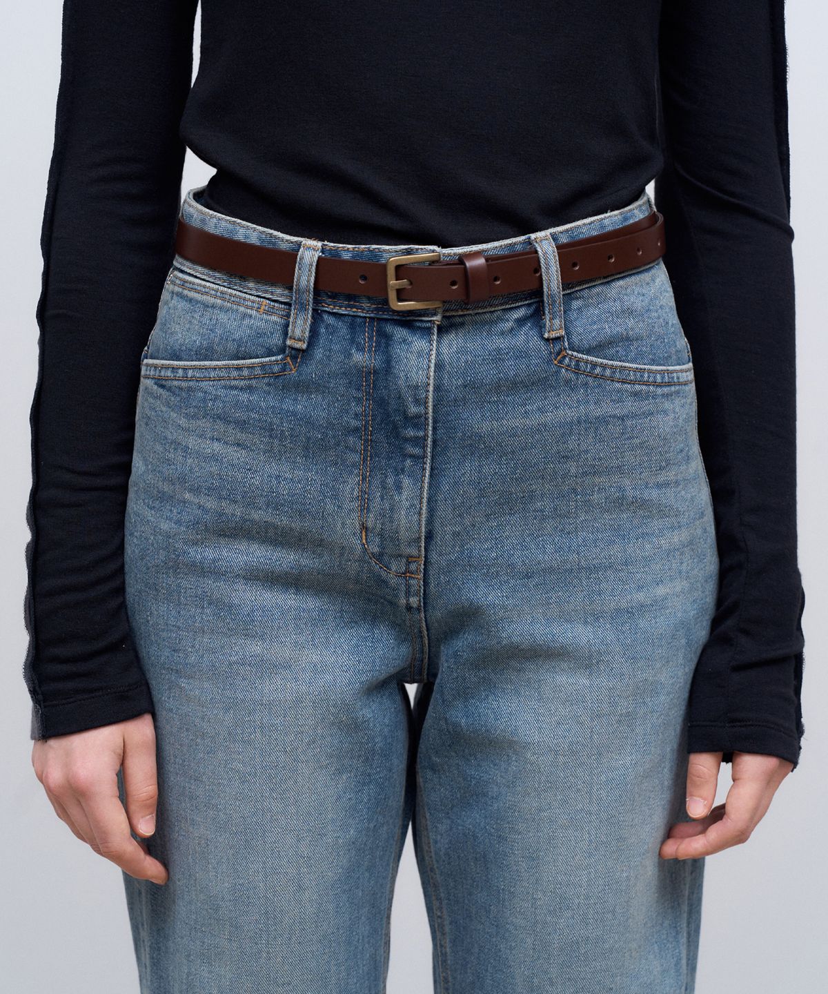 도프셉(DOFFSEPT) Square Basic Hard Leather Belt in Brown