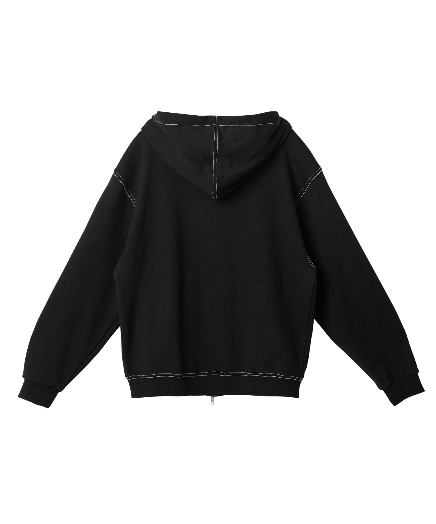 MUSINSA | WOOALONG WAL signature stitch hood zip-up - BLACK