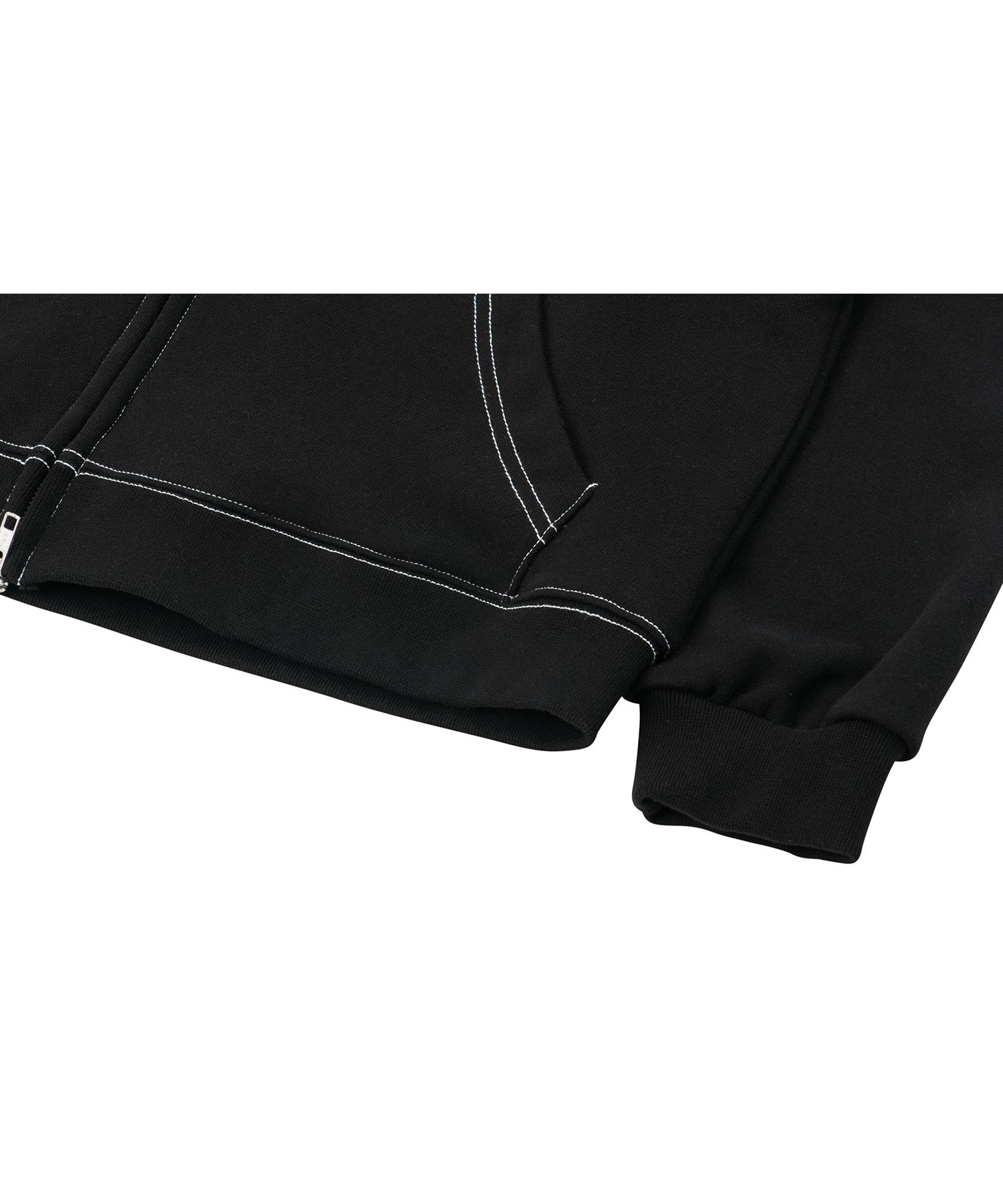 MUSINSA | WOOALONG WAL signature stitch hood zip-up - BLACK