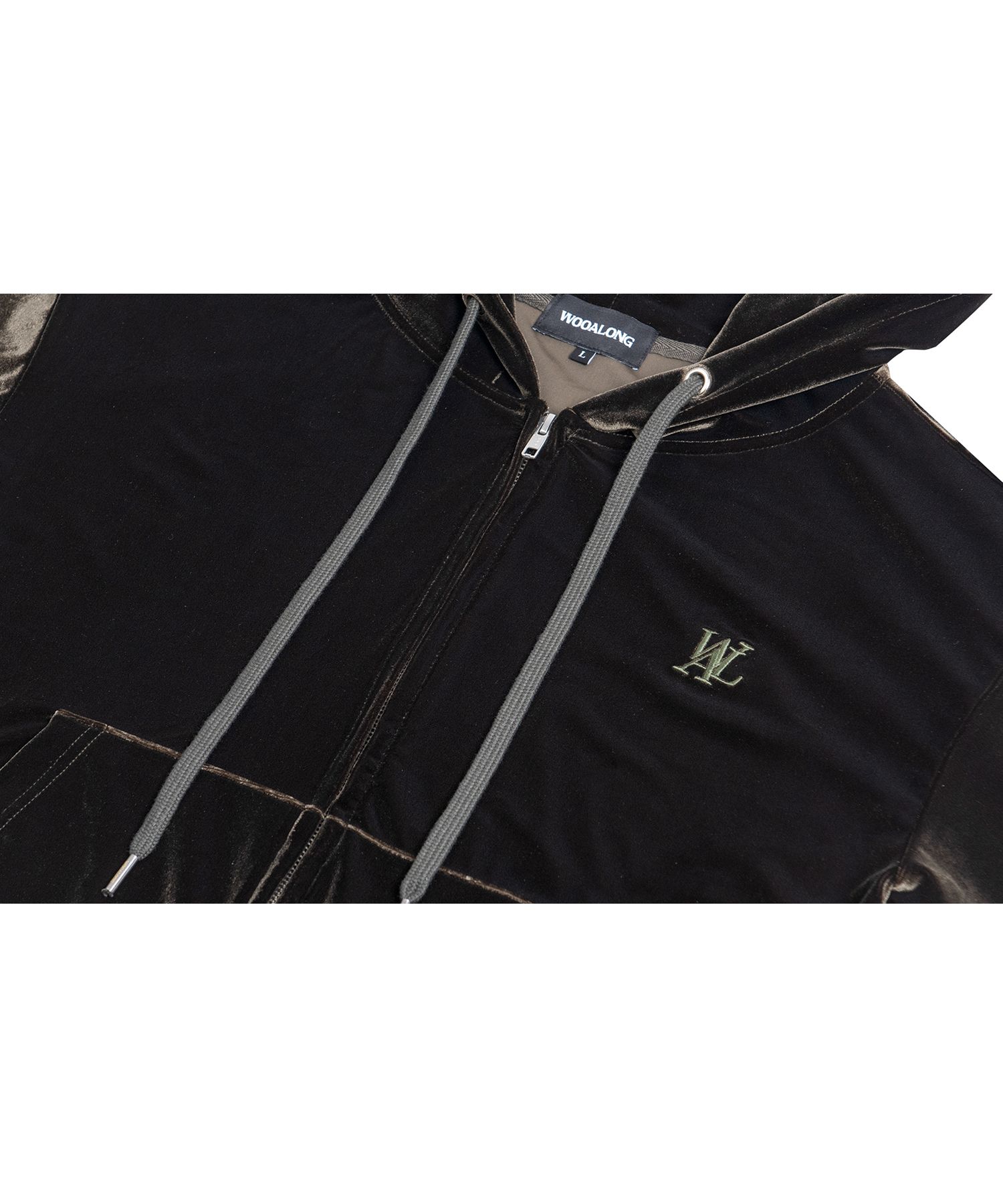 ★送料・関税込★WOOALONG★Signature velour slim hood zip-up MUSINSA公式 | WOOALONG Signature velour slim hood zip-up - KHAKI