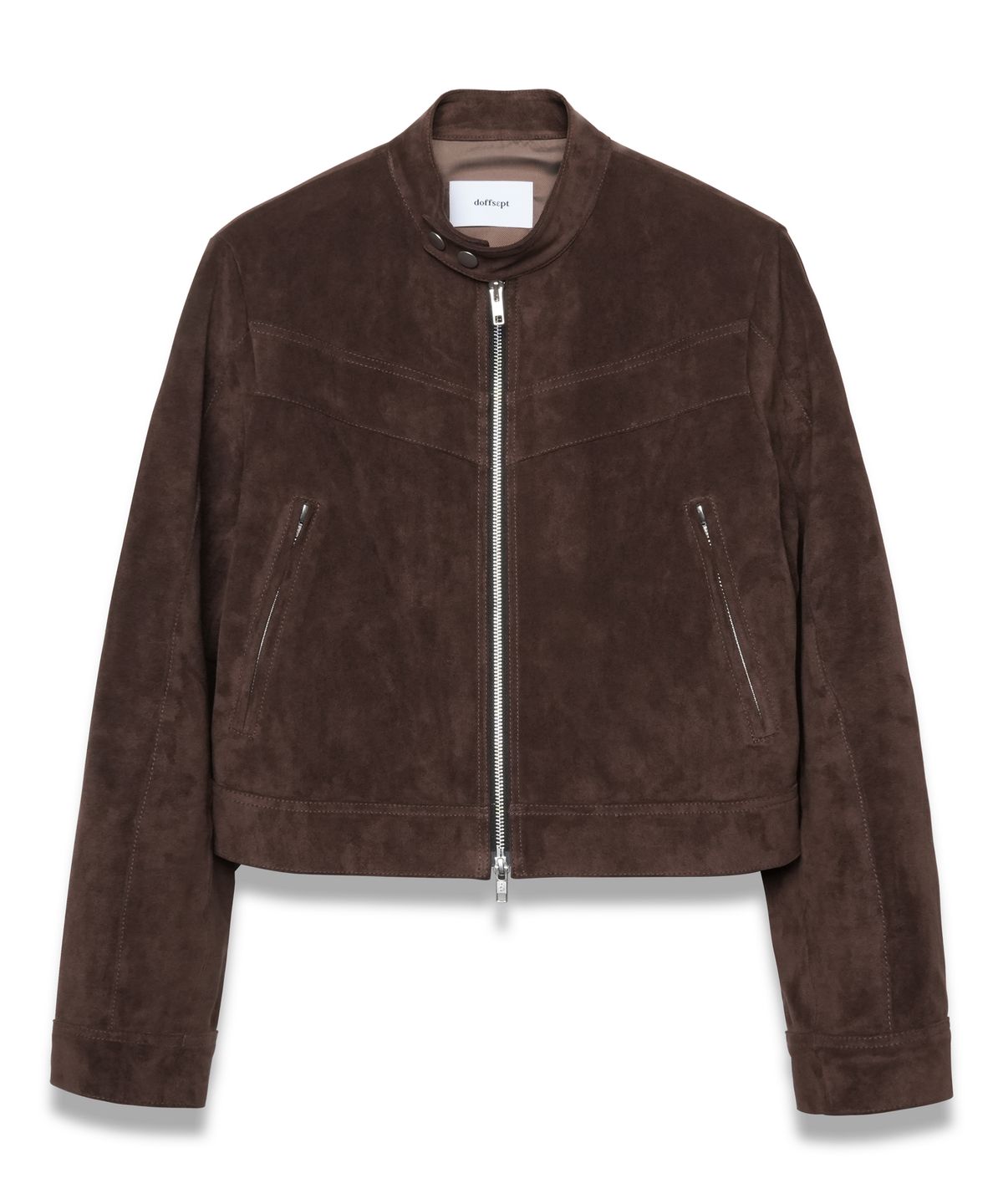 도프셉(DOFFSEPT) Vegan Leather Suede Racer Jacket in Mocha