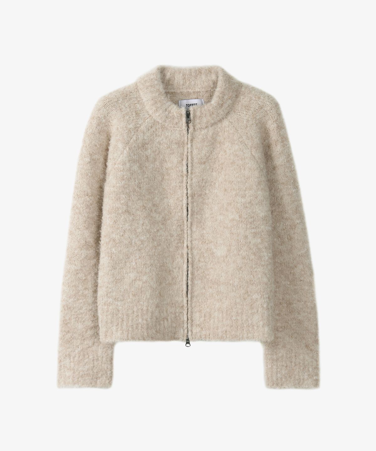 토피 우먼(TOFFEE WOMEN) W 부클 라운드넥 니트 집업 (LIGHT BEIGE)
