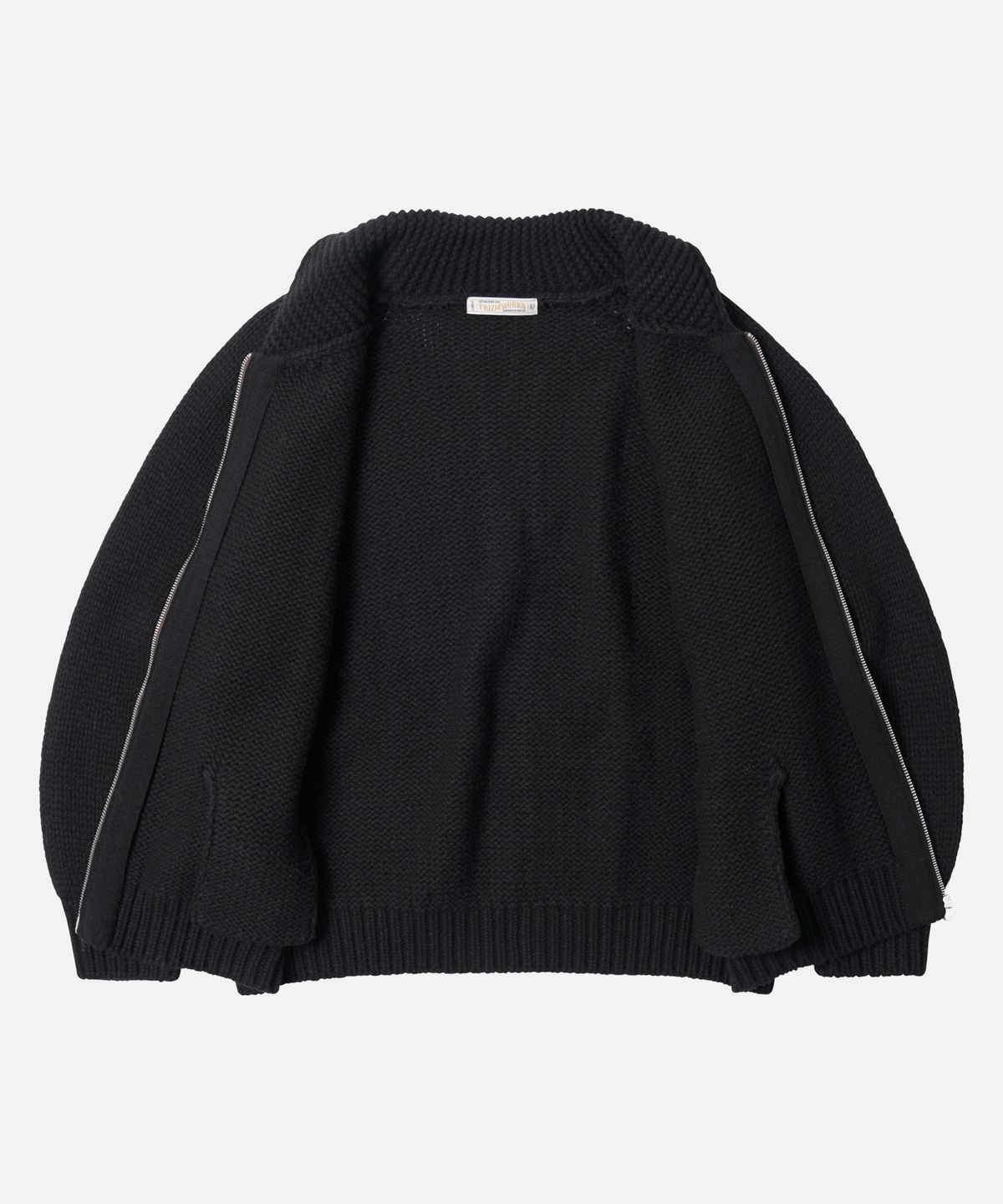 프리즘웍스(FRIZMWORKS) HEAVY COWICHAN ZIP UP CARDIGAN _ BLACK