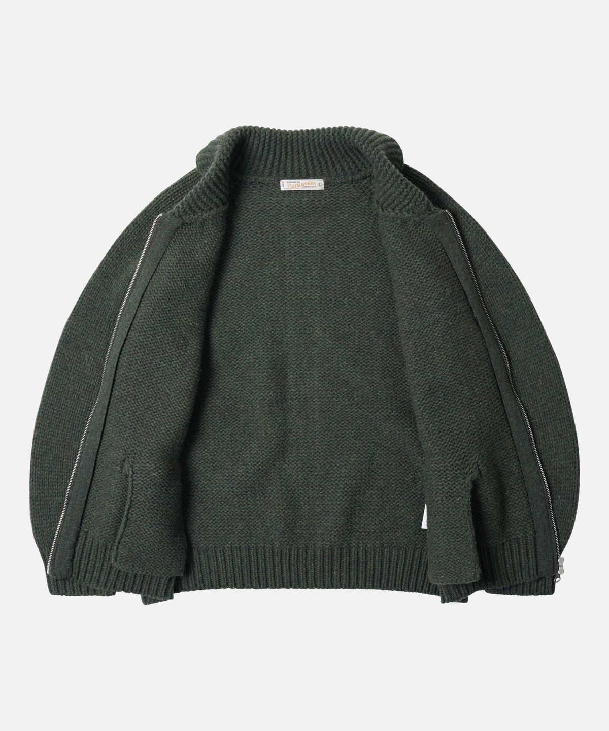 프리즘웍스(FRIZMWORKS) HEAVY COWICHAN ZIP UP CARDIGAN _ FOREST GREEN