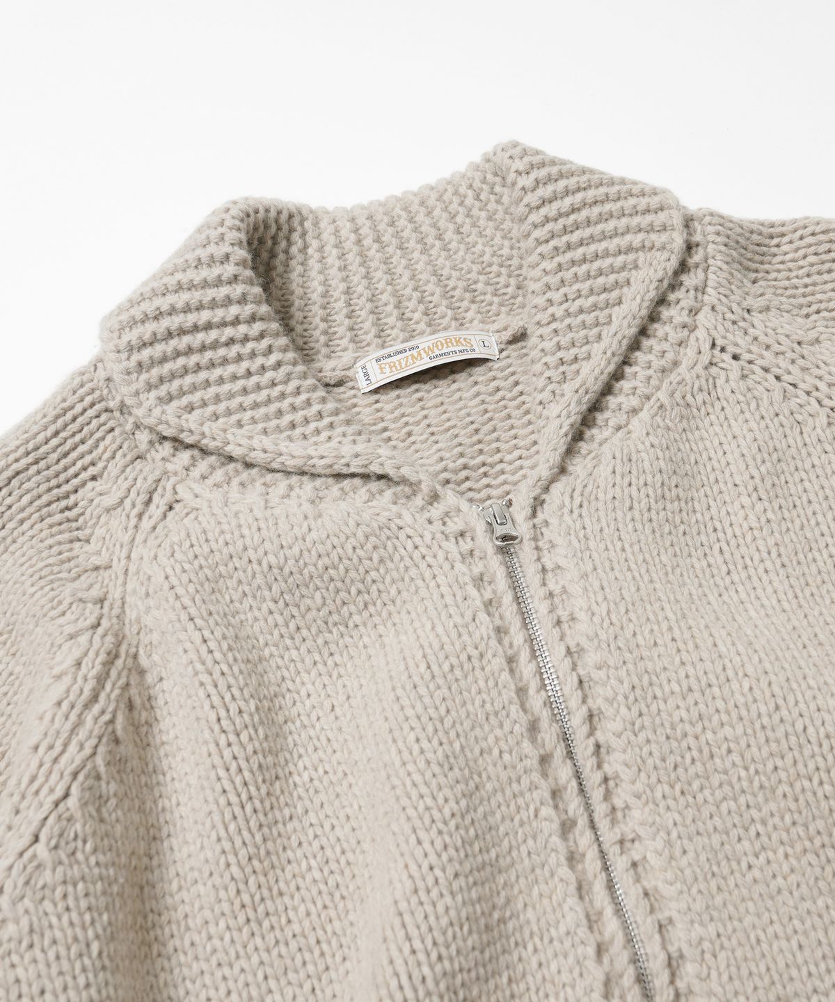 프리즘웍스(FRIZMWORKS) HEAVY COWICHAN ZIP UP CARDIGAN _ OATMEAL