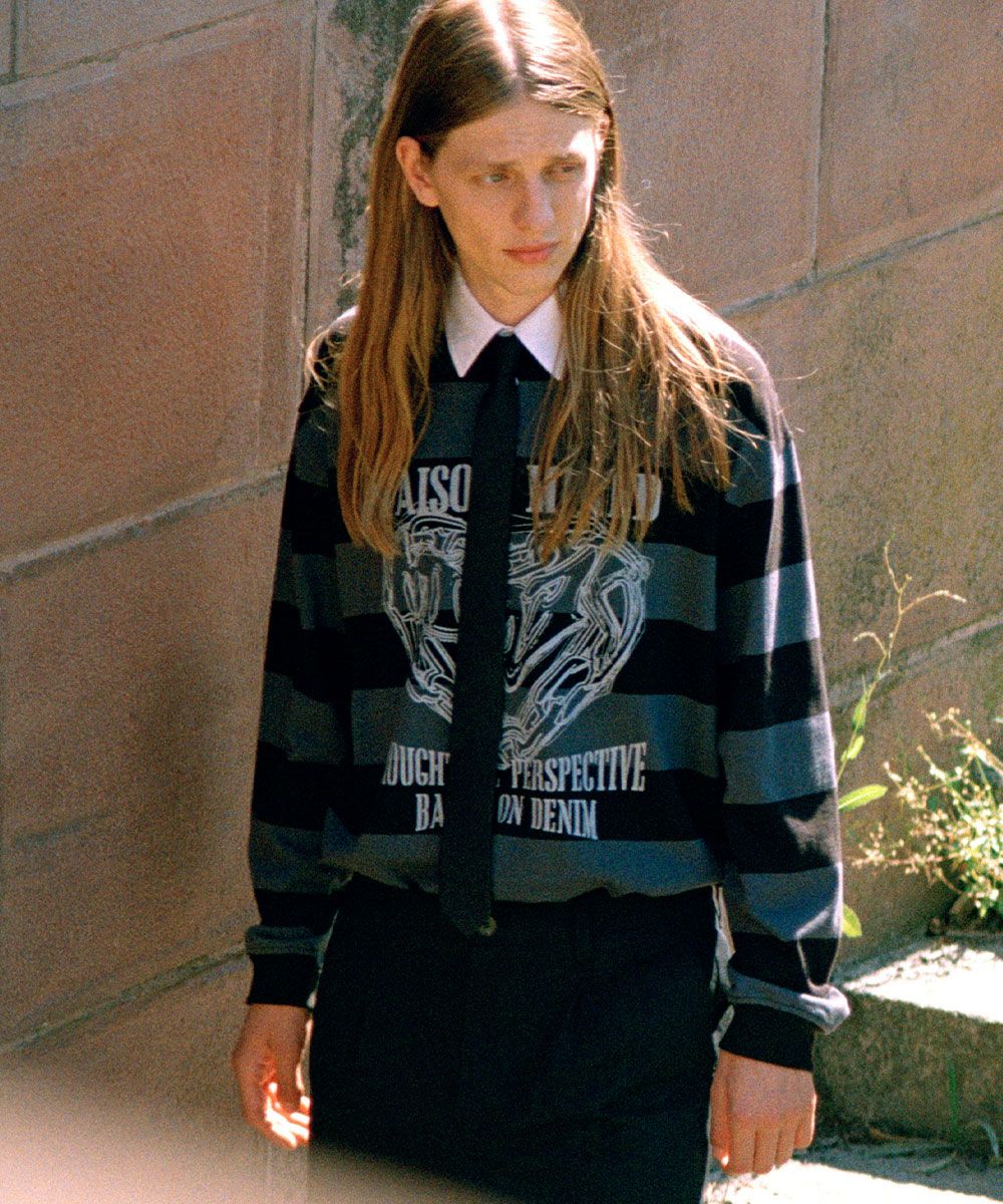 MUSINSA | MAISON MINED DOODLE HEART RUGBY T SHIRT BLACK