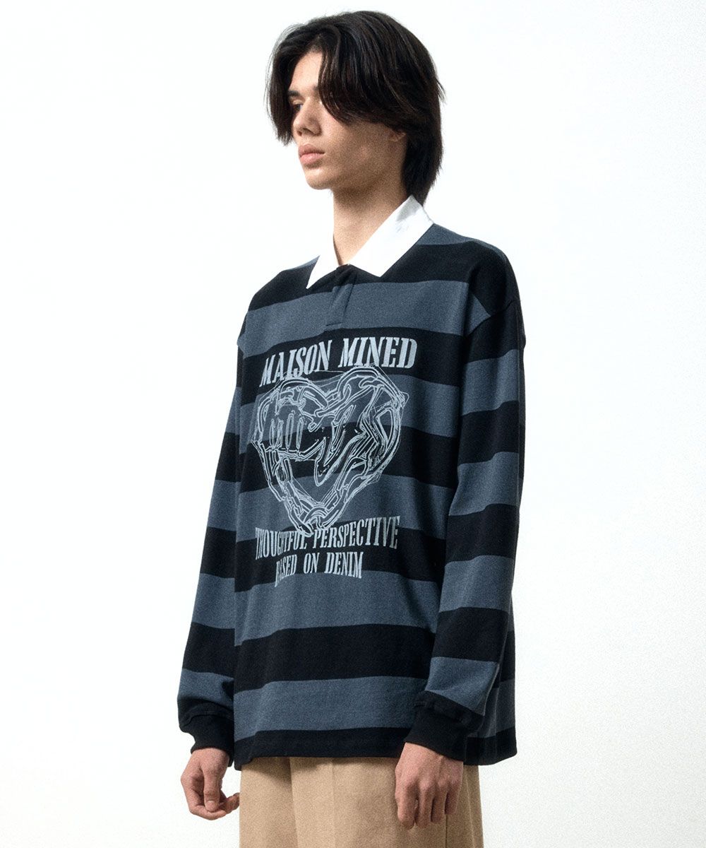 【MAISON MINED】24FW★ DOODLE HEART RUGBY T SHIRT 메종미네드 ~30% - DOODLE HEART RUGBY T SHIRT BLACK