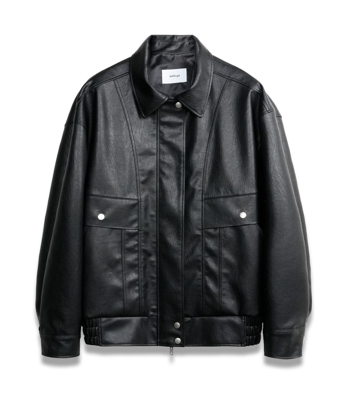 도프셉(DOFFSEPT) Vegan Leather Overfit Blouson Jacket in Black