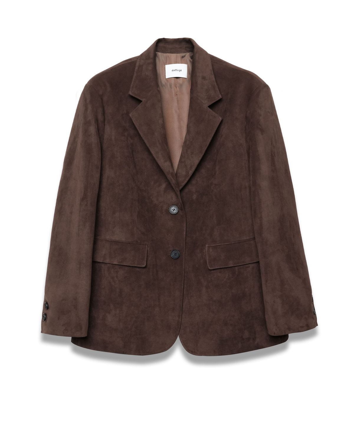 도프셉(DOFFSEPT) Vegan Leather Suede Single Blazer in Mocha