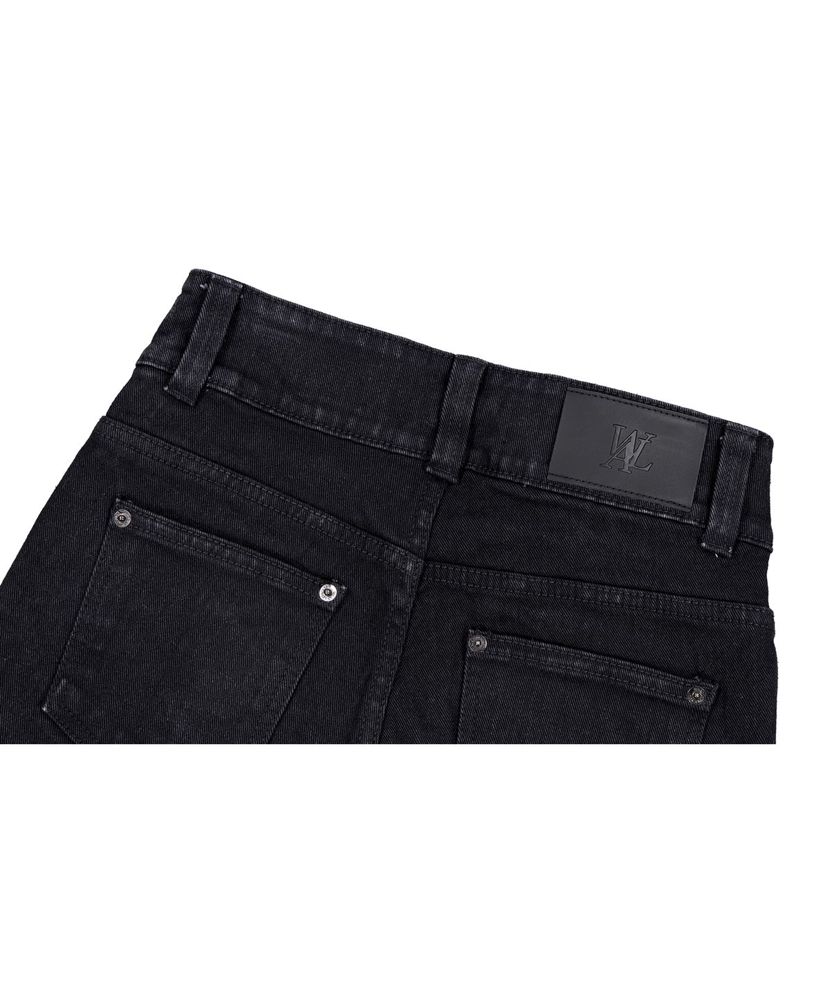 우알롱(WOOALONG) Black western washed boots-cut denim pants - BLACK