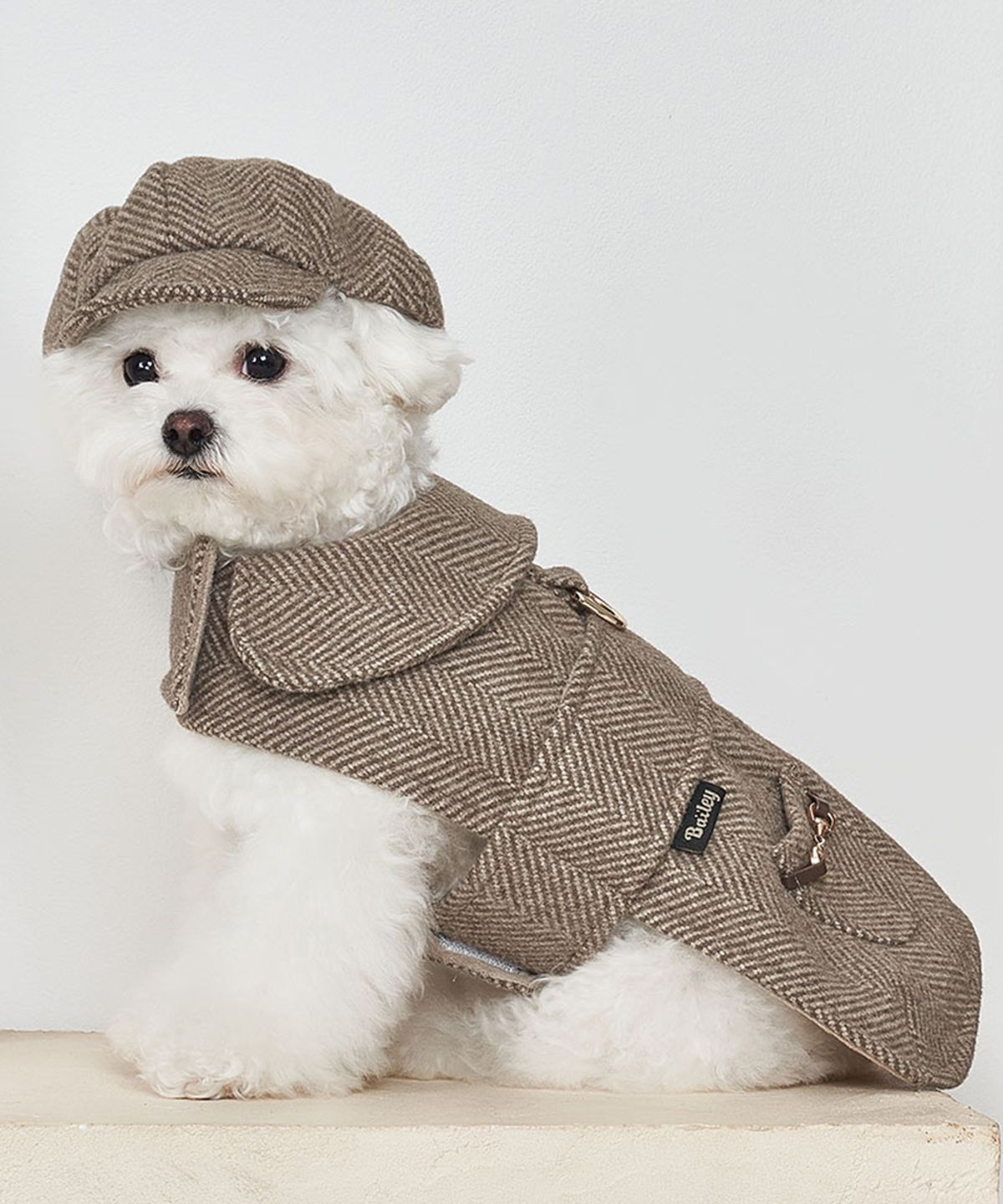 베일리(BAILEY) 강아지하네스옷 해링본 포켓코트 브라운