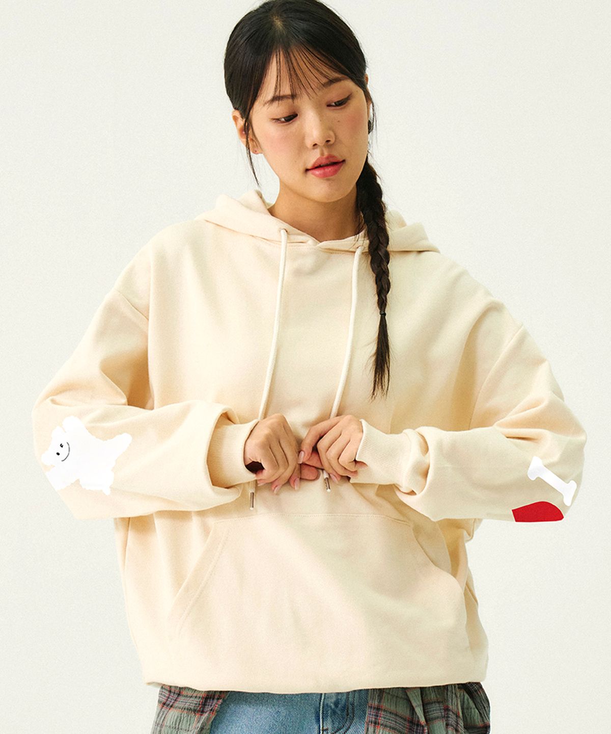 그레이버(GRAVER) [UNISEX]엘보우 I LOVE 베어 후드티_크림