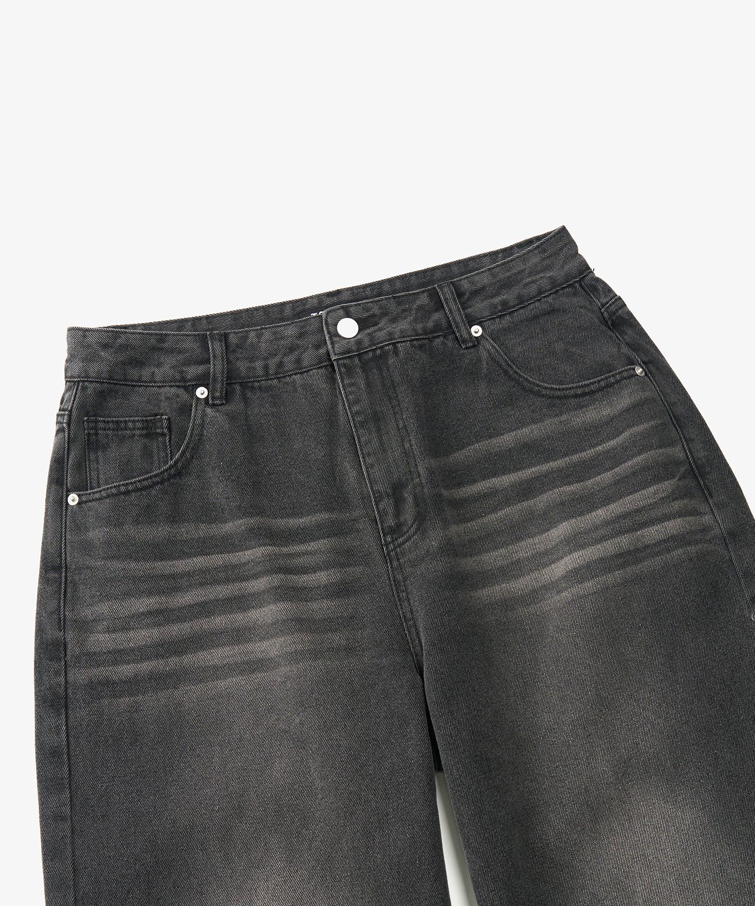 MUSINSA公式 | TOFFEE Crease Washing Wide Denim Pants (DEEP GREY)