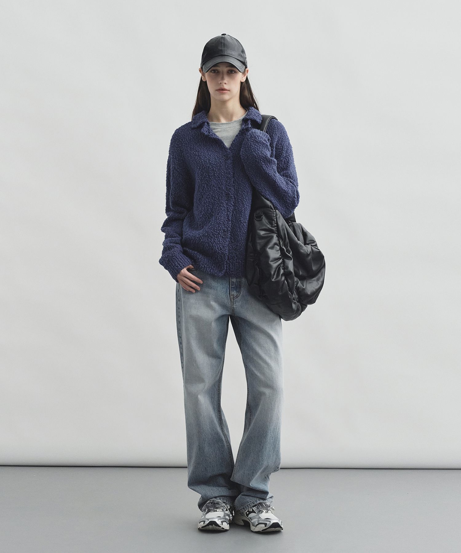 MUSINSA公式 | MONGDOL Cotton collar knit cardigan deep blue