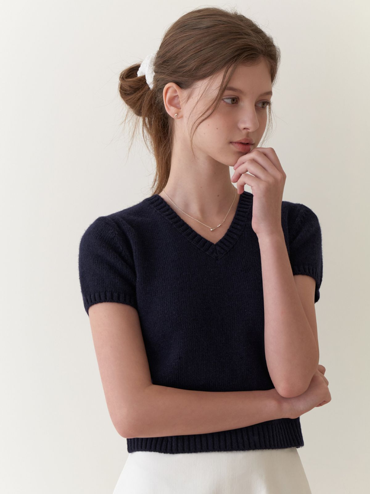 리엘(RE L) Fav half v knit (navy)