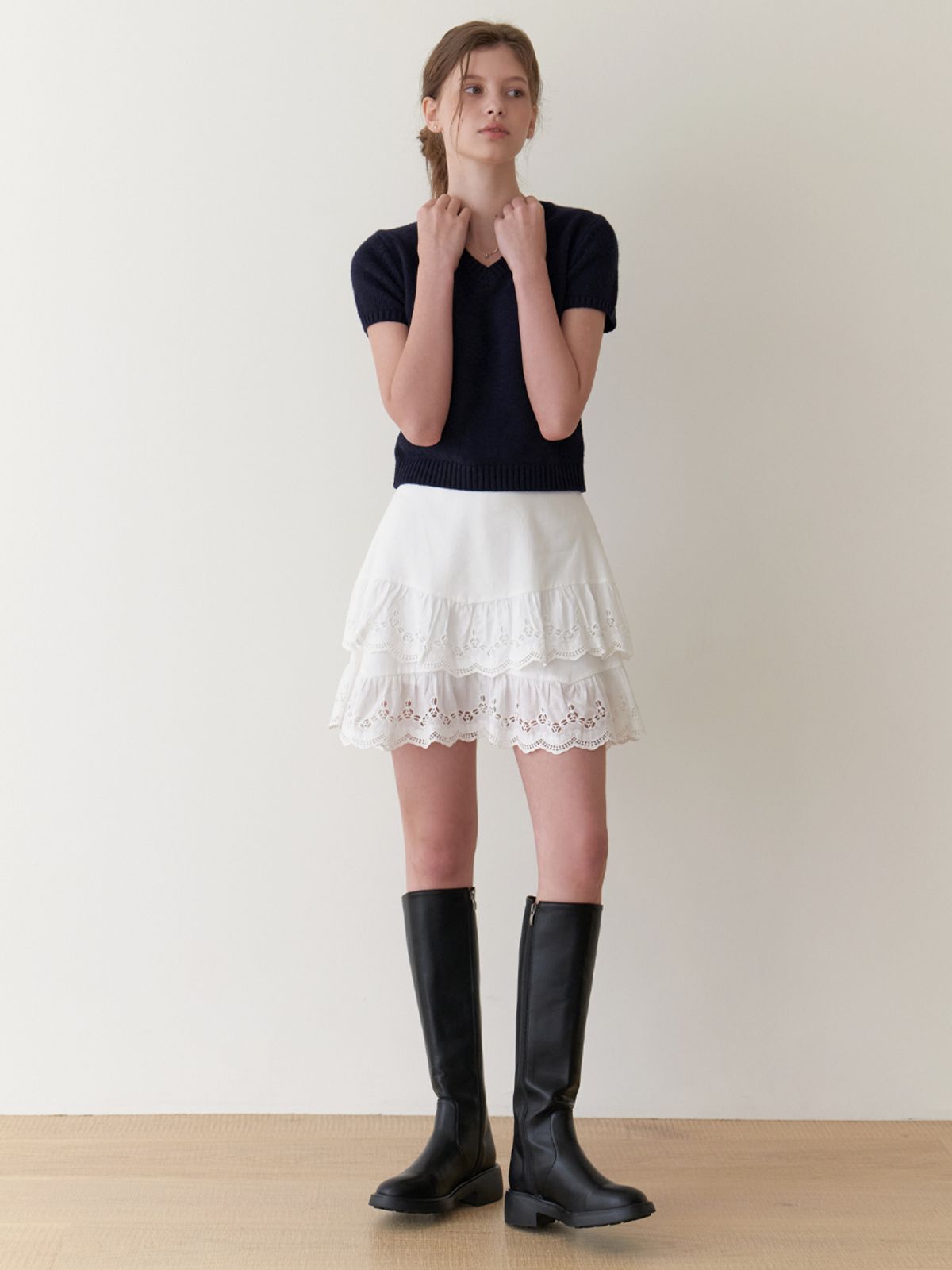 리엘(RE L) Fav half v knit (navy)