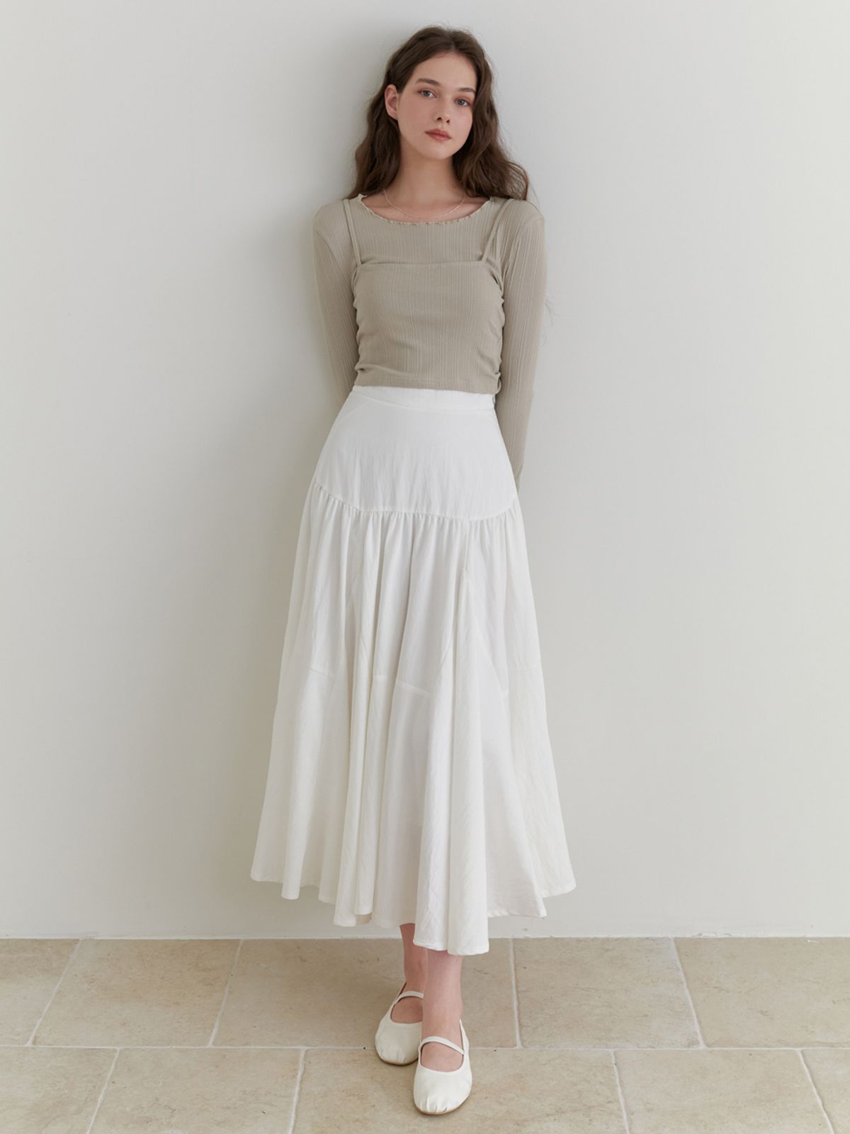 리엘(RE L) Vanilla shirring skrit (white)