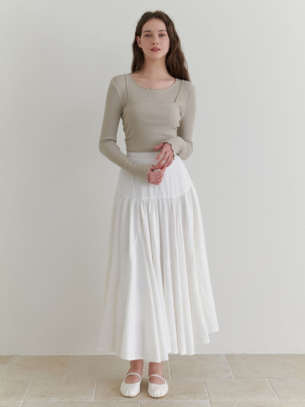 리엘(RE L) Vanilla shirring skrit (white)