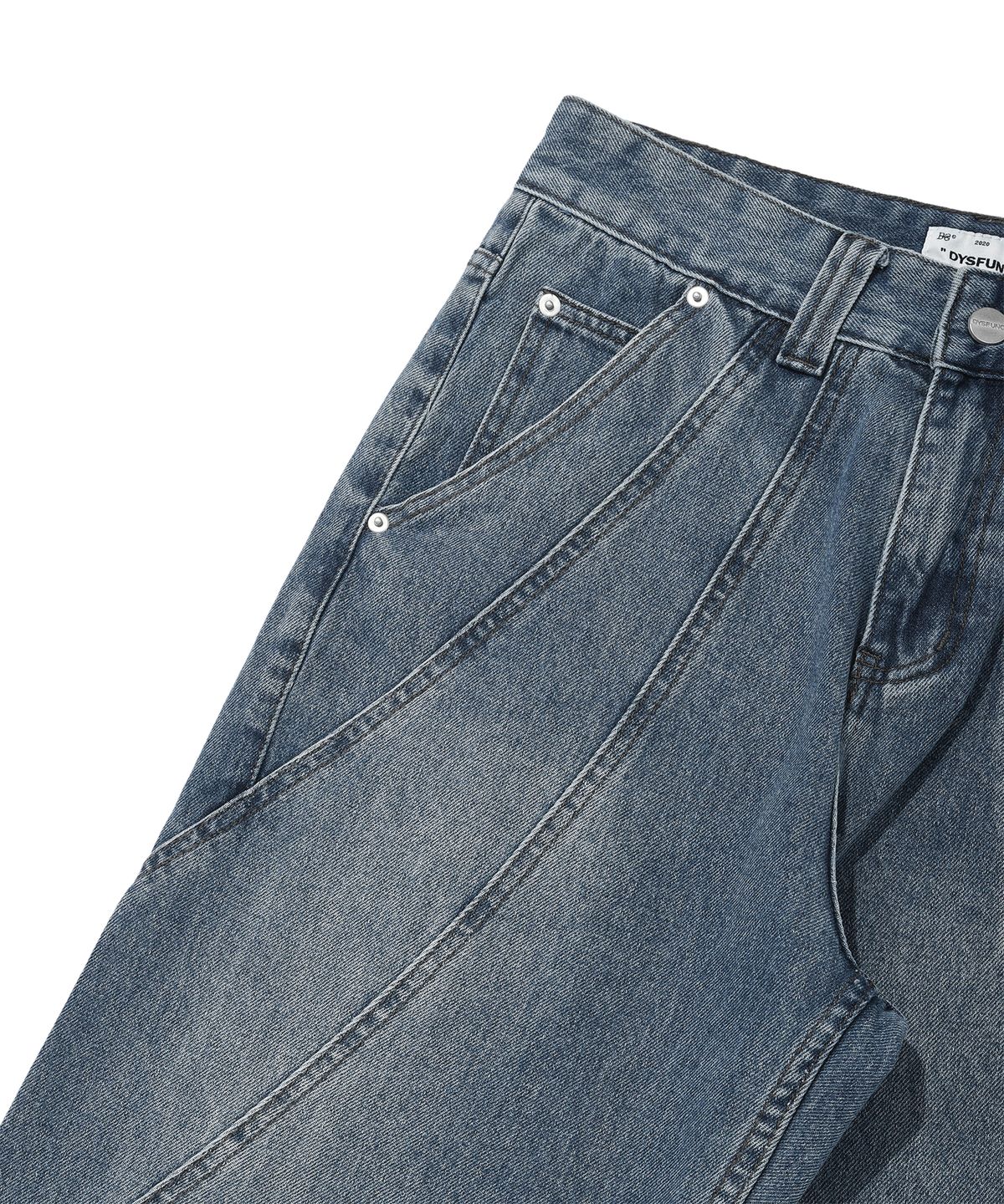 디스펑트(DYSFUNCT) TWIST INCISION WASHING DENIM PANTS(MEDIUM BLUE)