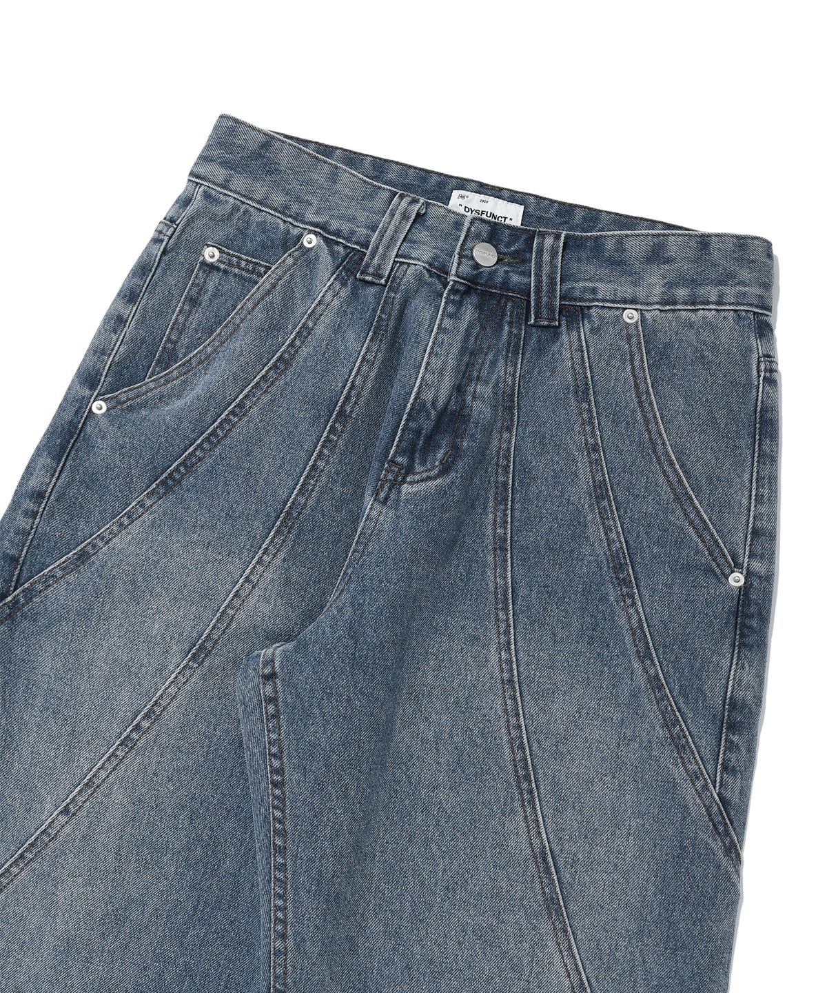 디스펑트(DYSFUNCT) TWIST INCISION WASHING DENIM PANTS(MEDIUM BLUE)