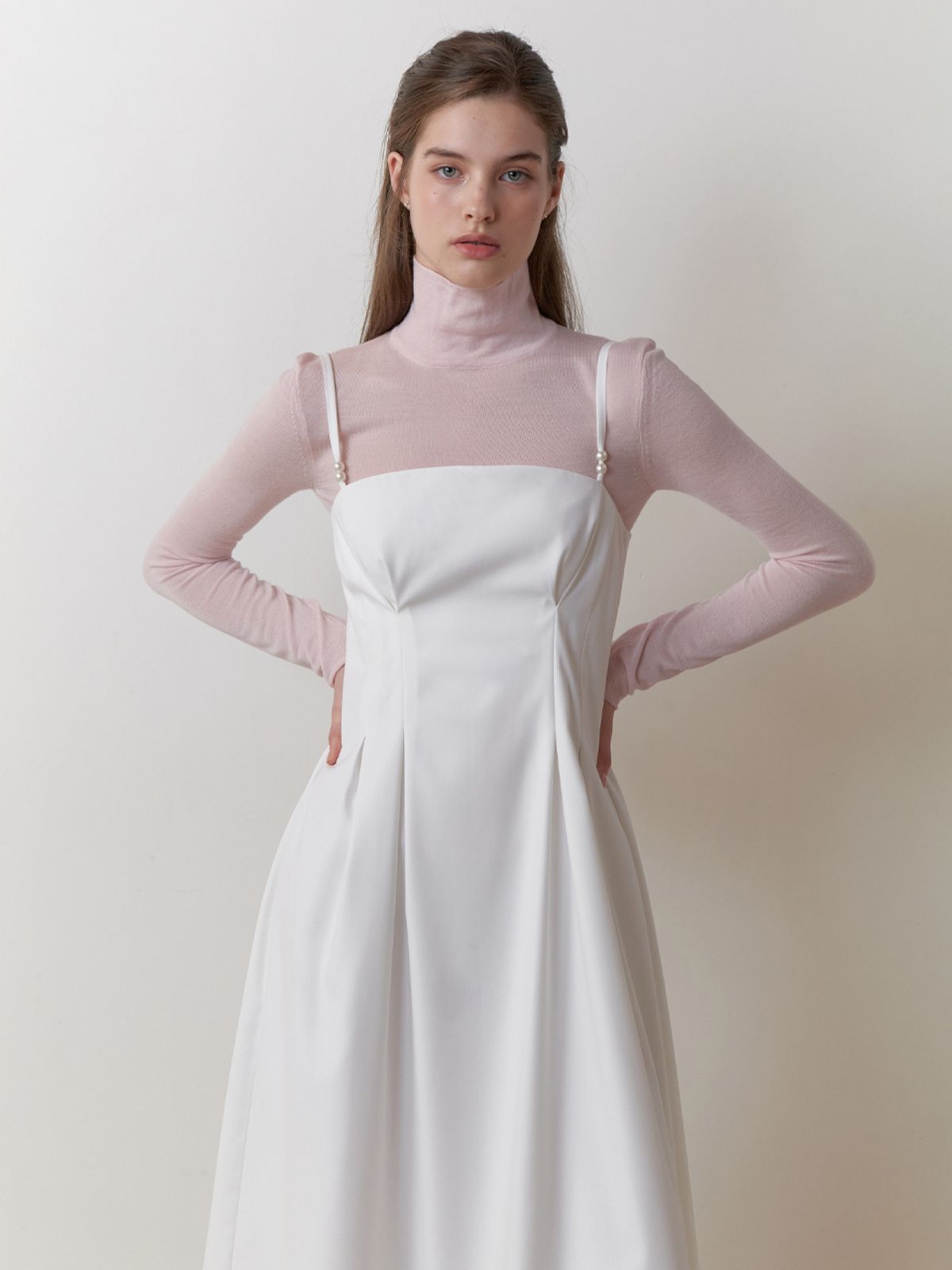 리엘(RE L) Pearl bustier dress (white)