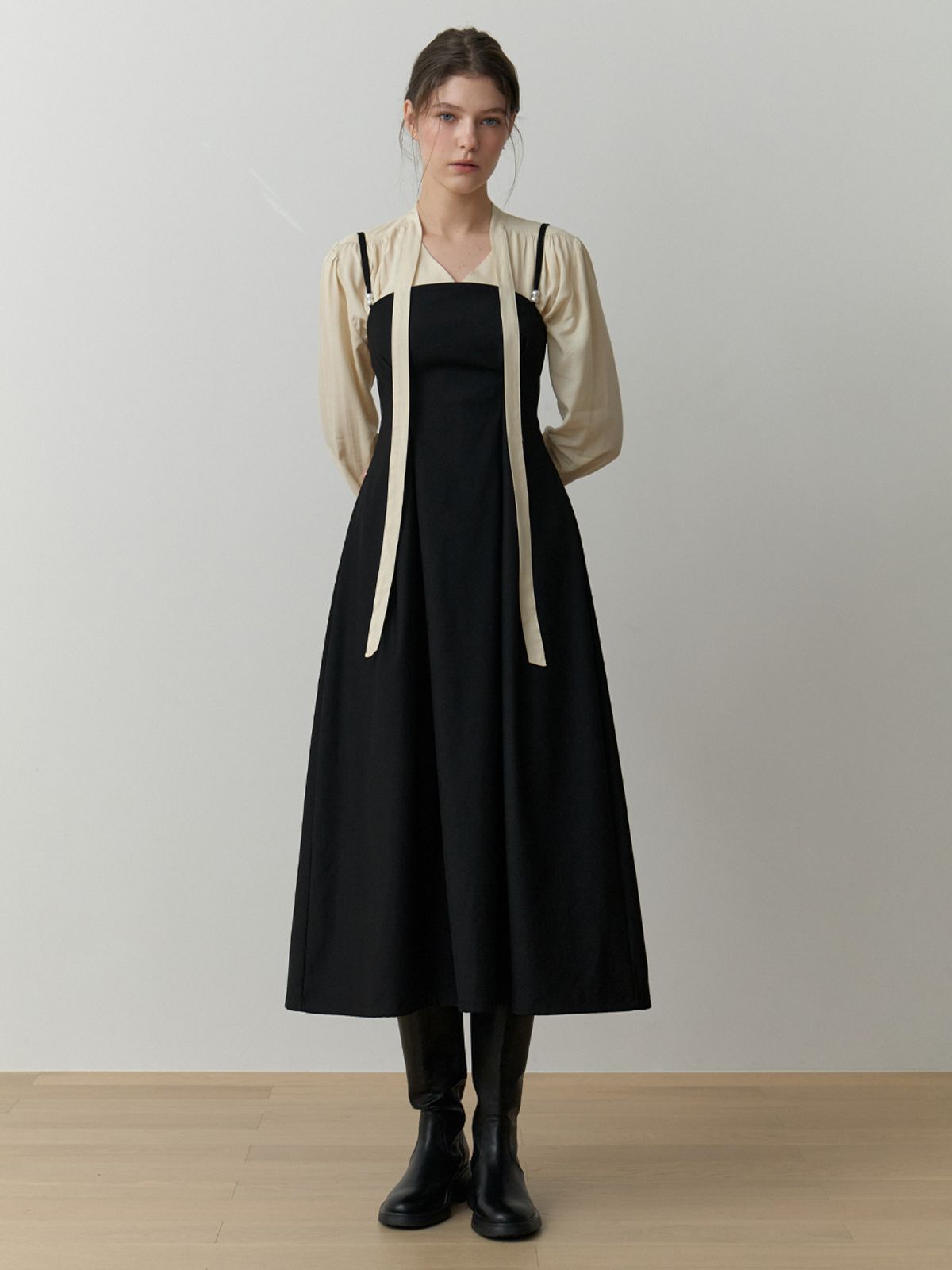 리엘(RE L) Pearl bustier dress (black)