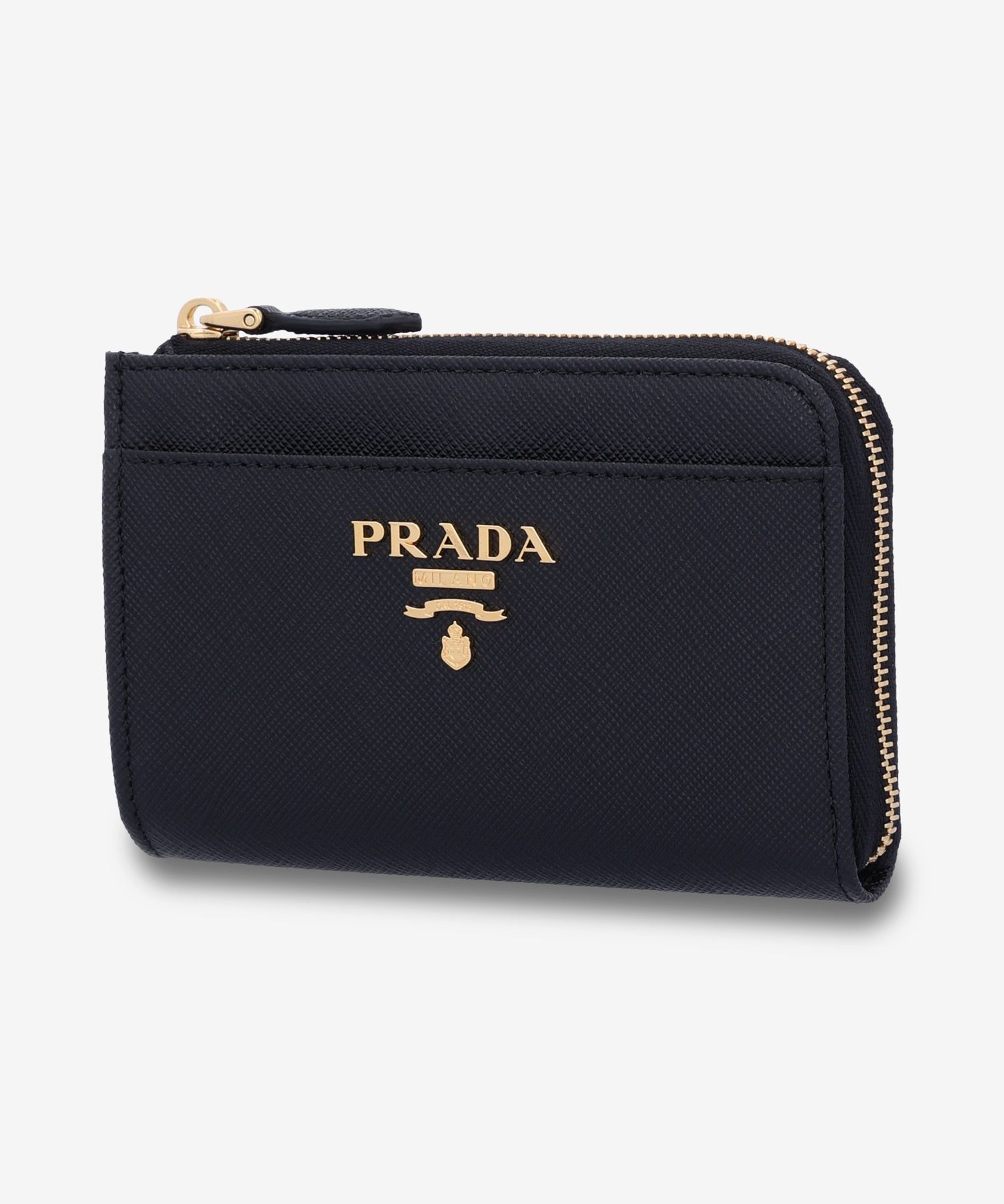 MUSINSA | PRADA Gold Logo Saffiano Wallet - Black
