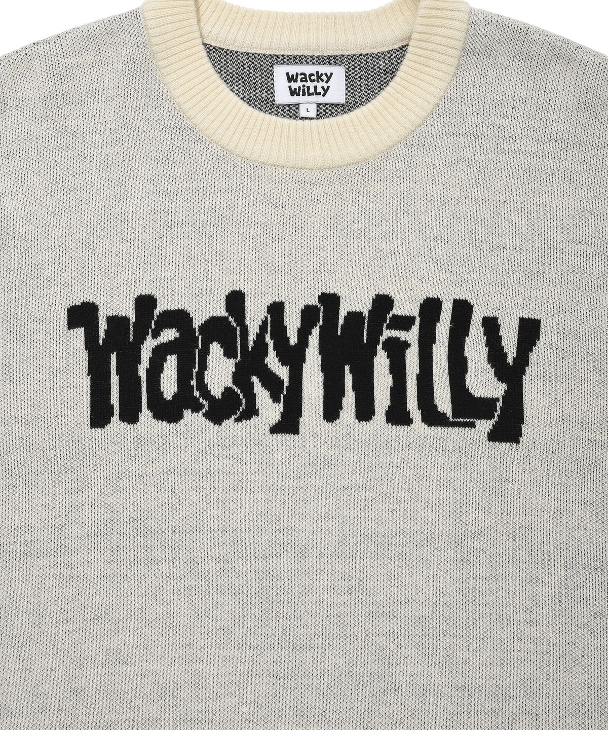 와키윌리(WACKY WILLY) 레터링 풀오버 스웨터 아이보리