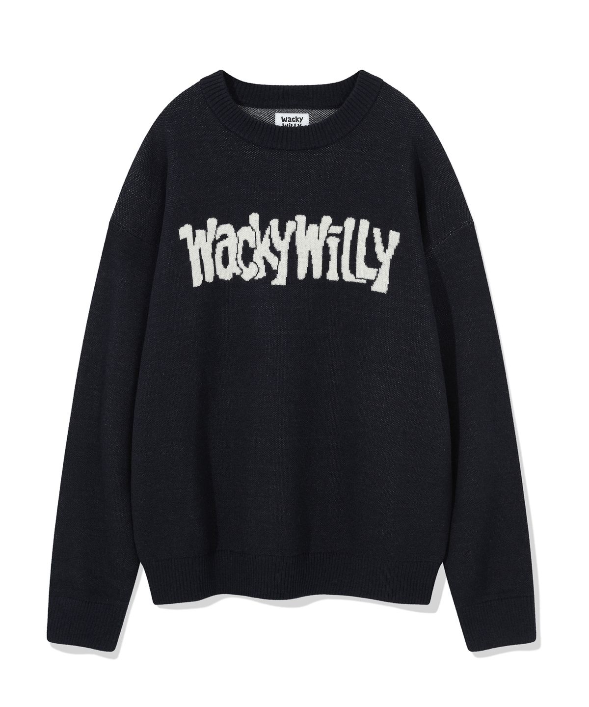 와키윌리(WACKY WILLY) 레터링 풀오버 스웨터 네이비