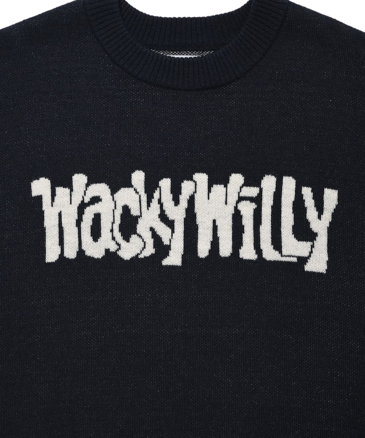 와키윌리(WACKY WILLY) 레터링 풀오버 스웨터 네이비