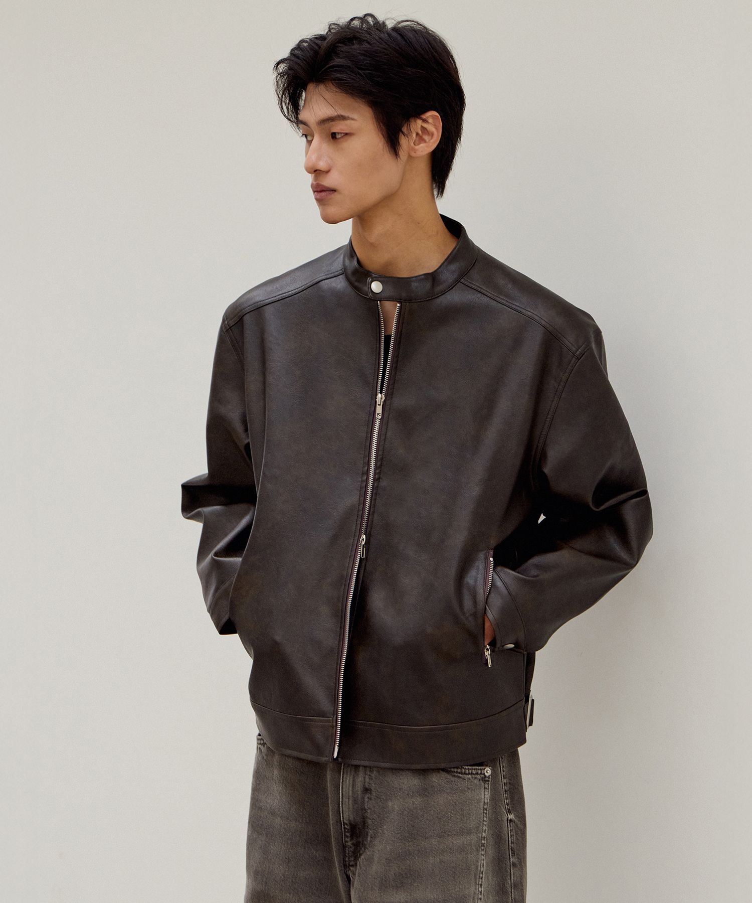 MUSINSA | MOOD INSIDE Vintage Washed Leather Jacket_2Color