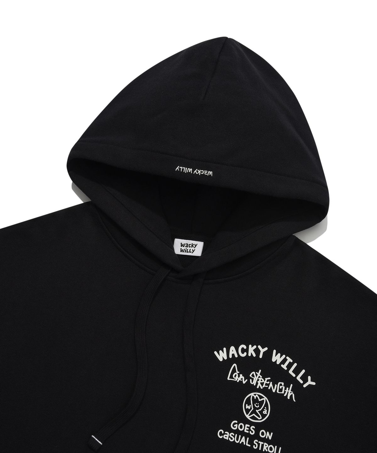 와키윌리(WACKY WILLY) 레터링 헤비쭈리 후드 블랙