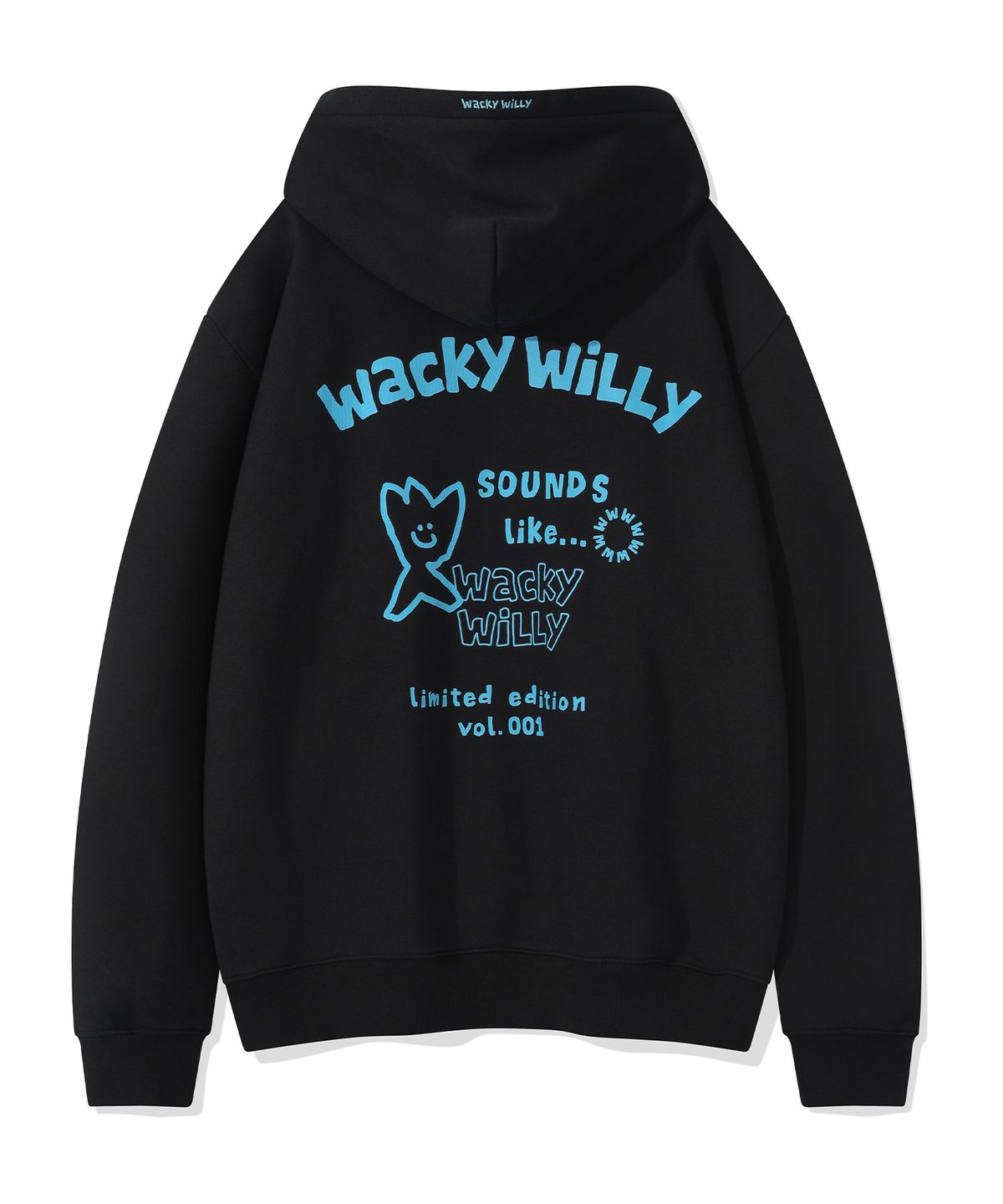 와키윌리(WACKY WILLY) 로고 타이포 그래픽 후드 블랙