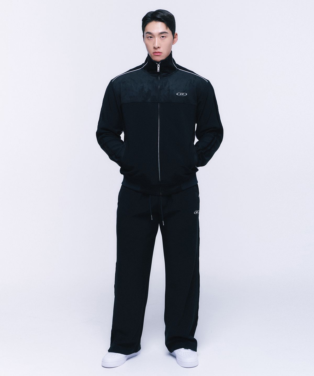 본투윈(BORN TO WIN) SUEDE SILVER LINE JERSEY WIDE PANTS [BLACK]
