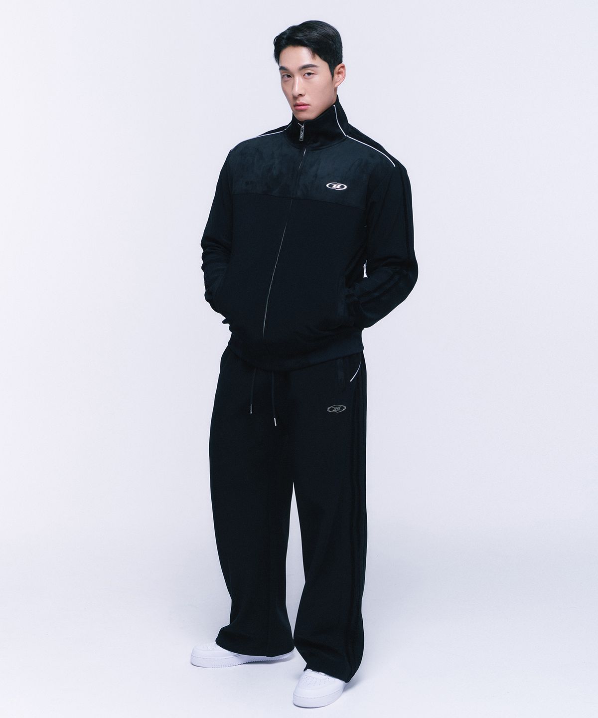 본투윈(BORN TO WIN) SUEDE SILVER LINE JERSEY WIDE PANTS [BLACK]