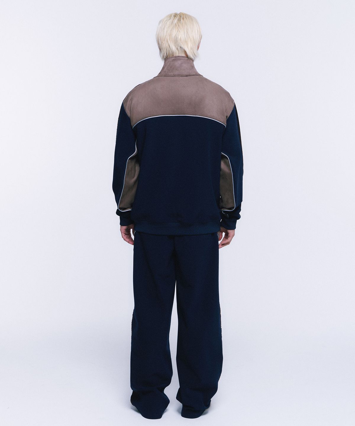 본투윈(BORN TO WIN) SUEDE SILVER LINE JERSEY WIDE PANTS [NAVY]