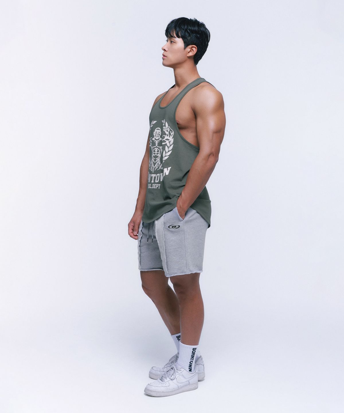 본투윈(BORN TO WIN) REVERSE MIX HALF PANTS SHORT VER [MELANGE GREY]