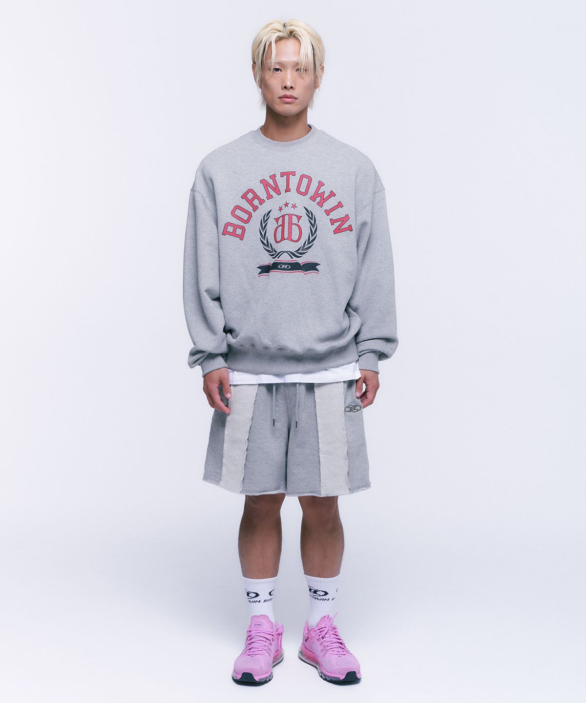 본투윈(BORN TO WIN) DOUBLE B EMBLEM SWEATSHIRTS [MELANGE GREY]