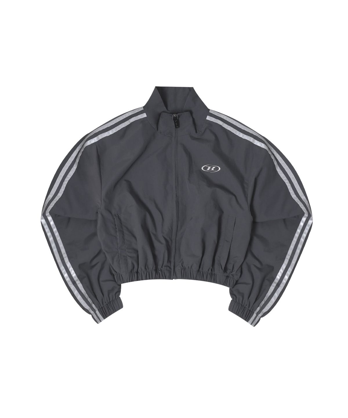본투윈(BORN TO WIN) REFLECTIVE LINE CROP WIND BREAKER [CHARCOAL]