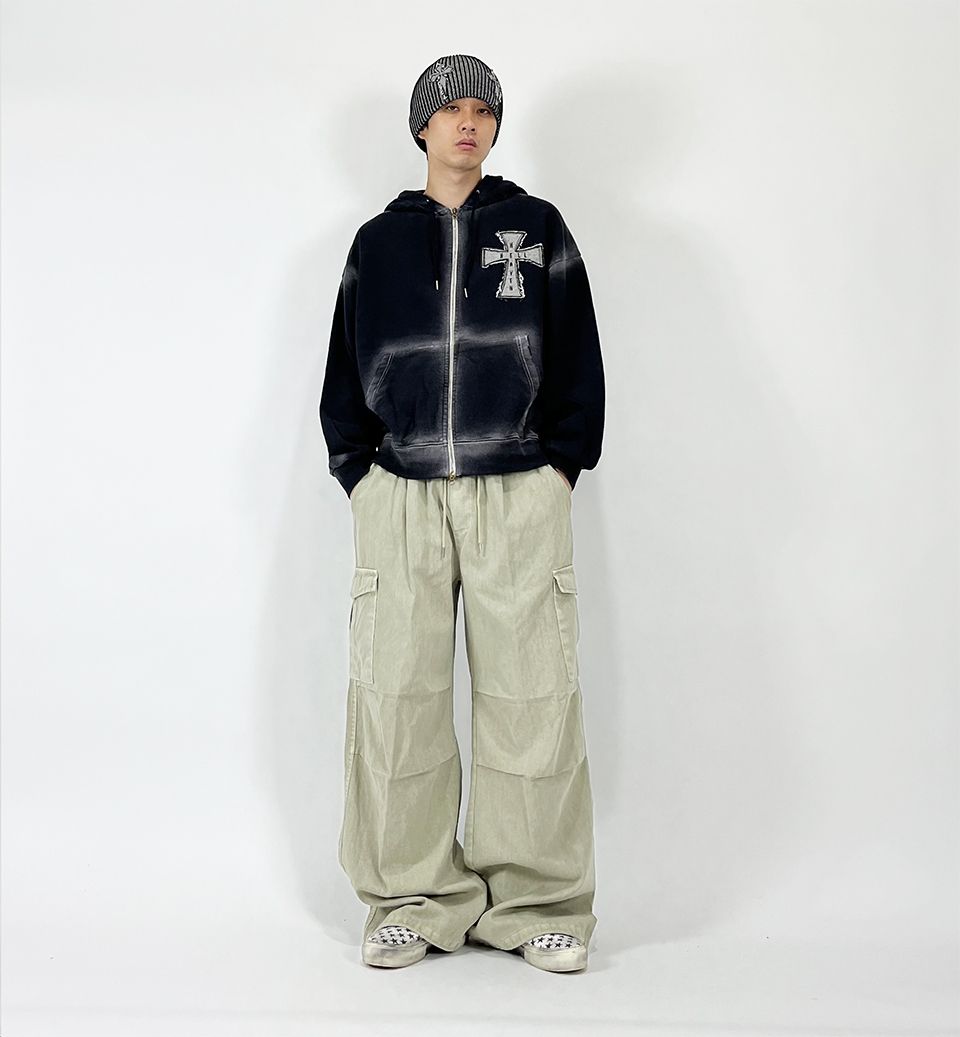 MUSINSA | SK8ER ROCK Hell Heaven Cross Vintage Sweat Hood Zip-up