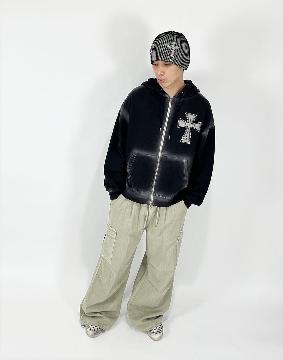 MUSINSA | SK8ER ROCK Hell Heaven Cross Vintage Sweat Hood Zip-up