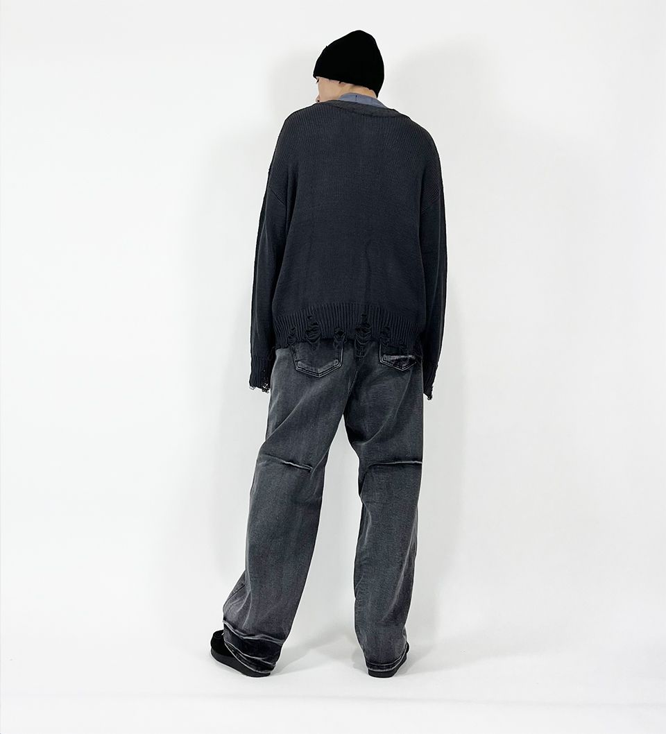 MUSINSA | SK8ER ROCK Classic Cross Destroyed Knit Cardigan ((Dark